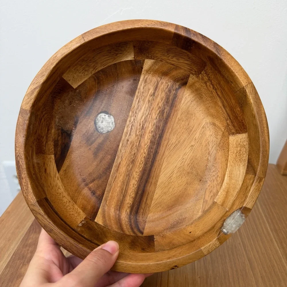 Threshold Acacia Wood Serving Bowl Round Brown Rustic Parquet 8.5 Inch